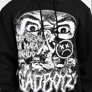 Black Graphic Crewneck Sweatshirt for Kids - Horror Art Print 4034